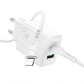 Сетевое зарядное устройство Hoco N69 (QC3.0 +PD20W кабель Ligthing- Type-C)  цвет: белый