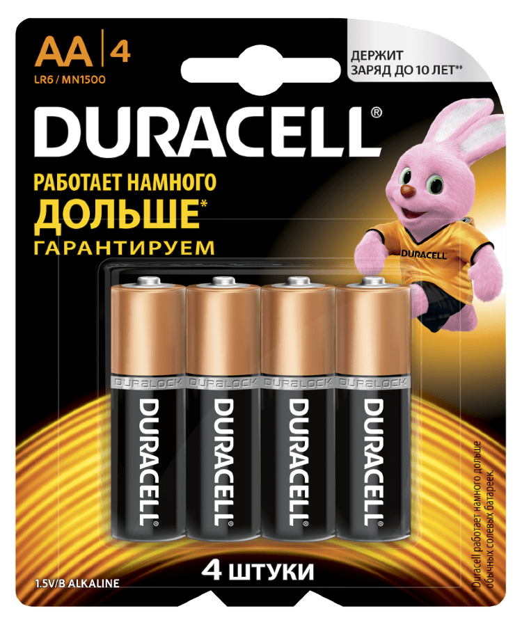 Батарейки алкалиновые DURACELL LR6/MN1500/4BP AA