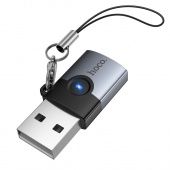 Адаптер Hoco UA46B  USB 3.0 - Type-C с индикатором цвет: металлик  