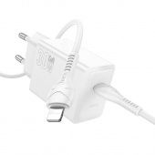 Сетевое зарядное устройство Hoco N70 (PD30W Type-C+кабель Lightning-Type-C)  цвет: белый 