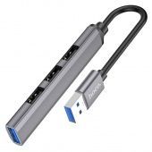 Адаптер Hoco HB26 USB на 4 (USB3.0+USB2.0*3) цвет: металлик