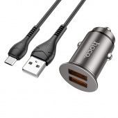 Автомобильное ЗУ Hoco NZ1 (2 USB:18W,общий выход PD36W, QC3.0+кабель Micro) цвет: металлик