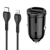 Автомобильное ЗУ Hoco NZ2 (USB+Type-C: 5В/4,8А, PD30W, QC3.0 +кабель Type-C to Lightning) цвет: черный