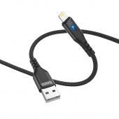 Дата-кабель Hoco DU08 Plus Lightning (с индикатором,нейлон 2 м, 2.4 A) цвет: черный