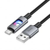 Дата-кабель Hoco U144 Type-C (нейлон,подсветка,1,2 м) цвет: черный