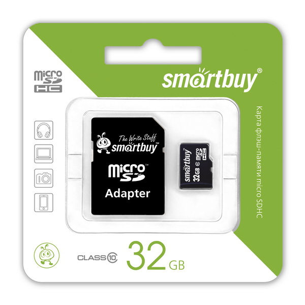 Micro SDHC карта памяти SMARTBUY 32Gb Class 10 (с адаптером SD)
