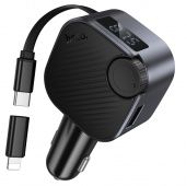FM-модулятор с автомобильным ЗУ Hoco E167 (45W (1A1C) с выдвижным кабелем Type-C цвет: черный