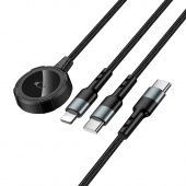 Беспроводное зарядное устройство Hoco CW64 (iWatch+Type-C+iP 3-in-1 charger + кабель) цвет: черный