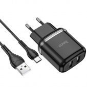 Сетевое зарядное устройство Hoco N4 (2USB: 5V 2.4A +кабель Type-C) цвет: черный