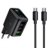 Сетевое зарядное устройство Hoco N79 (PD65W(2C1A + дисплей с кабелем Type C-Type C) цвет: черный