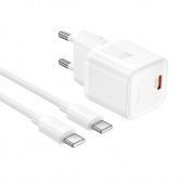 Сетевое зарядное устройство Hoco N64 (PD20W кабель Type-C-Type-C) цвет: белый