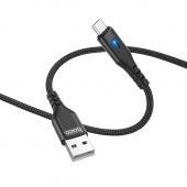 Дата-кабель Hoco DU08 Plus Micro (с индикатором,нейлон 2 м, 2.4 A) цвет: черный