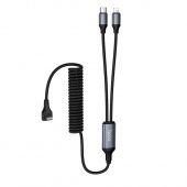 Дата-кабель Hoco DU60  Type-C 2 в 1 (Type-C+ ip,пружинный,угловой 1,5 м, 3 A) цвет: черный