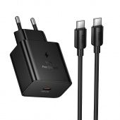 Сетевое зарядное устройство Hoco N77 (PD45W + кабель Type-C-Type-C)  цвет: черный 