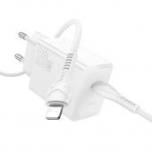 Сетевое зарядное устройство Hoco N68 (PD20W кабель Ligthing- Type-C) цвет: белый