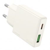 Сетевое зарядное устройство Hoco N45 PD30W+кабель) цвет: лунный белый