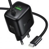 Сетевое зарядное устройство Hoco N80 (PD20W+QC3.0 со встроенныем кабелем Type C) цвет: черный 