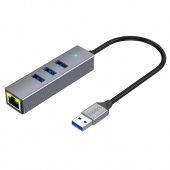 Адаптер Hoco HB34 USB на 4 (USB 3.0*3+RJ45) цвет: металлик