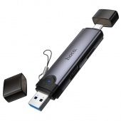 Картридер Hoco HB56  3 в 1  (USB/Type-C на SD/TF3.0 + USB 2.0) цвет: металлик