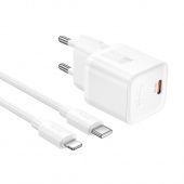 Сетевое зарядное устройство Hoco N64 (PD20W кабель Ligthing- Type-C) цвет: белый