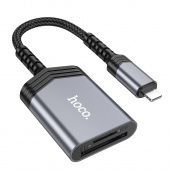 Картридер Hoco UA25  2 в 1 (Lightning/SD/TF card) цвет: металлик