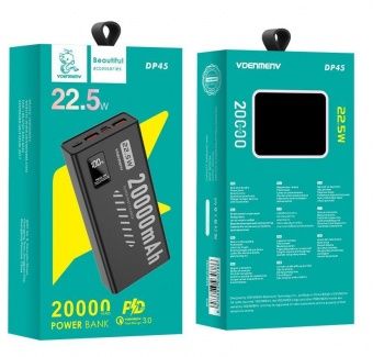 Внешний аккумулятор VDENMENV DP45 20000mAh (QC3.0+PD20W) цвет: черный