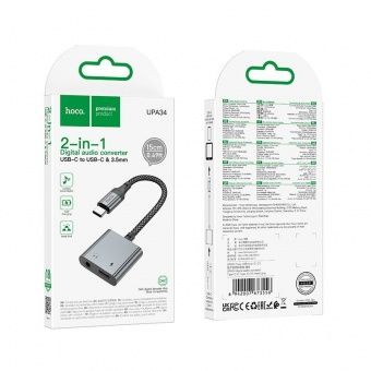 Адаптер Hoco UPA34 Type-C - Type-C+3.5 Jack  цвет: металлик   