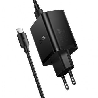 Сетевое зарядное устройство Hoco N75 (QC3.0+2PD65W + кабель Type C -Type C)  цвет: черный   