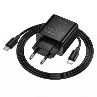 Сетевое зарядное устройство Hoco N77 (PD45W + кабель Type-C-Type-C)  цвет: черный 