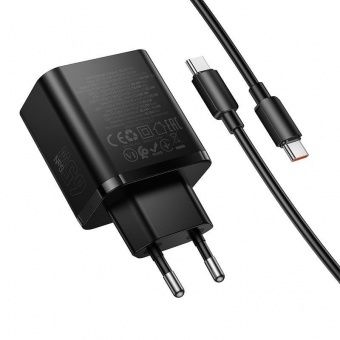 Сетевое зарядное устройство Hoco N75 (QC3.0+2PD65W + кабель Type C -Type C)  цвет: черный   