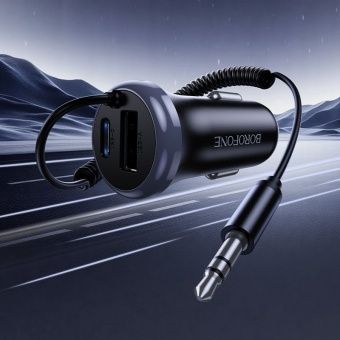 Автомобильный AUX адаптер Borofone BC64 с кабелем+2 порта цвет: черный     