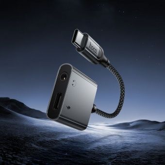 Адаптер Hoco UPA34 Type-C - Type-C+3.5 Jack  цвет: металлик   