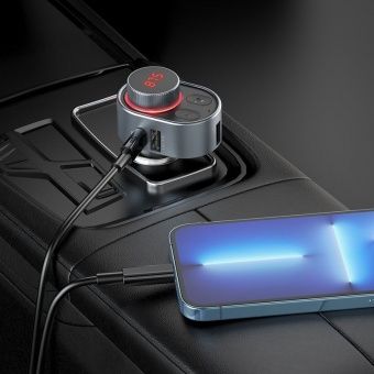 FM-модулятор с автомобильным ЗУ Hoco E72 цвет: металлик