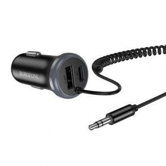 Автомобильный AUX адаптер Borofone BC64 с кабелем+2 порта цвет: черный     