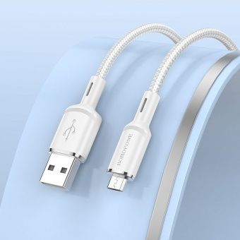 Дата-кабель Borofone BX90 Micro (нейлон 1 м,2.4 A) цвет: белый