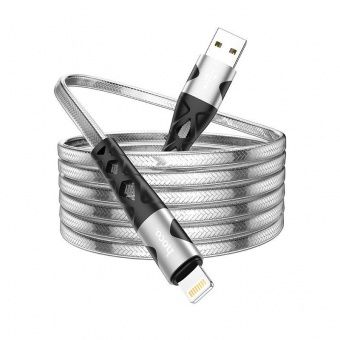 Дата-кабель Hoco U105 Lightning (нейлон 1,2 м, 2.4 A) цвет: серебро