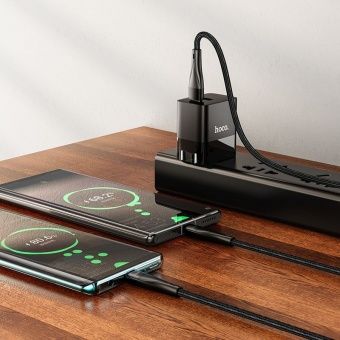 Дата-кабель Hoco U102 2 в 1 (Type-C to Type-C+Type-C) PD 100W, 1.5 м, нейлон) цвет: черный