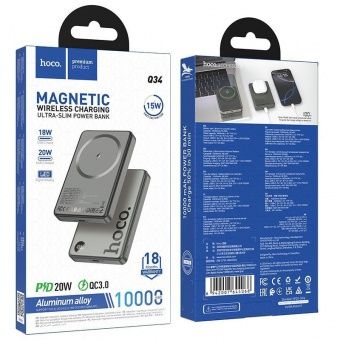 Внешний аккумулятор Hoco Q34  10000 mAh (PD20W MagSafe) цвет: металлик