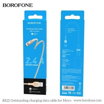 Дата-кабель BOROFONE BX21 Micro (1м.,нейлон 2,4A), цвет: золотой