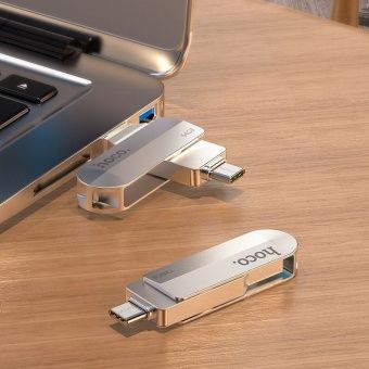 USB+Type-C флэш-диск HOCO 2в1 16Gb UD10 USB3.0 корпус металл, цвет: серебристый
