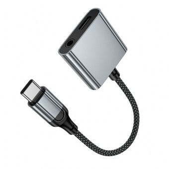 Адаптер Hoco UPA34 Type-C - Type-C+3.5 Jack  цвет: металлик   