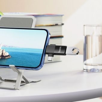 Адаптер Hoco UA17 2 в 1  Lightning -Type-C - USB цвет: черный
