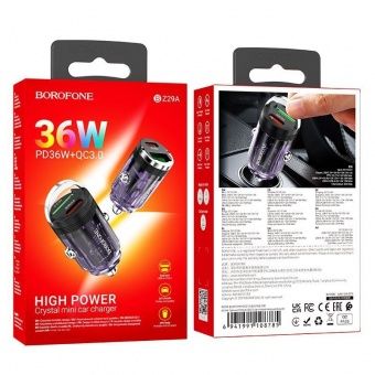 Автомобильное ЗУ Borofone BZ29A (PD36W + QC3.0) цвет: прозрачный пурпурный