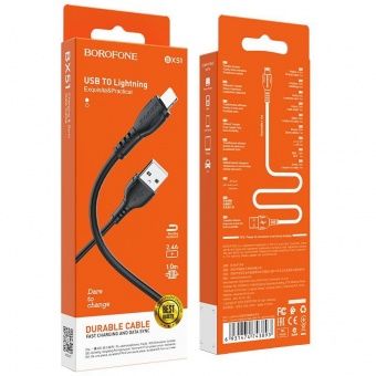 Дата-кабель BOROFONE BX51 Lightning (1м., 2.4A), цвет: черный