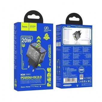 Сетевое зарядное устройство Hoco N34 (USB QC3.0 +PD20W Type-C) цвет: прозрачный