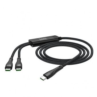 Дата-кабель Hoco U102 2 в 1 (Type-C to Type-C+Type-C) PD 100W, 1.5 м, нейлон) цвет: черный
