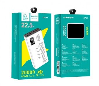 Внешний аккумулятор VDENMENV DP45 20000mAh (QC3.0+PD20W) цвет: белый
