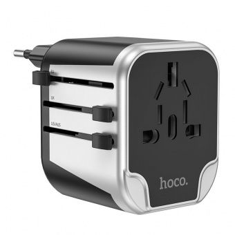 Сетевой универсальный-переходник Hoco AC5 (EU/UK/US/AU) цвет: черный