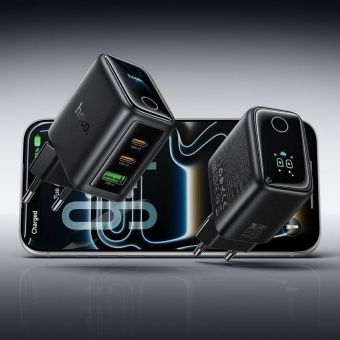 Сетевое зарядное устройство Hoco N79 (PD65W(2C1A + дисплей)  цвет: черный  