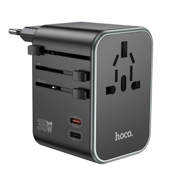 Сетевой адаптер-переходник Hoco AC19 (5 портов,PD35W(2C3A)) цвет: черный